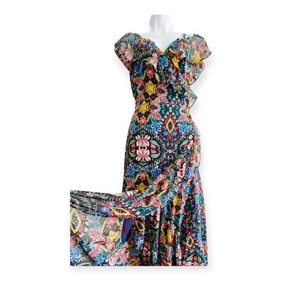 Rebecca Minkoff Jessica Ruffle Floral Midi Wrap Dress S Black Multicolor NWT - Picture 8 of 16